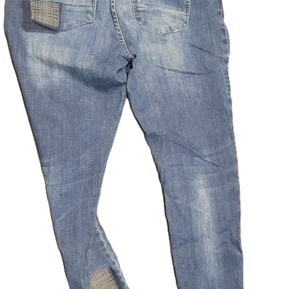 LBLACK Jeans Women's 6 Blue Skinny Patches Mid Rise  Zip Ankle - Picture 3 of 4